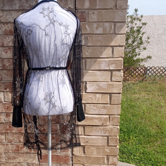 SHEIN Mesh Sheer Embellished Star Black Swim Cover-up Women Size Medium - Picture 3 of 12